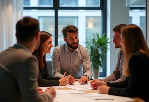 Interview Solutions Denmark team discussing recruitment strategies in a modern office